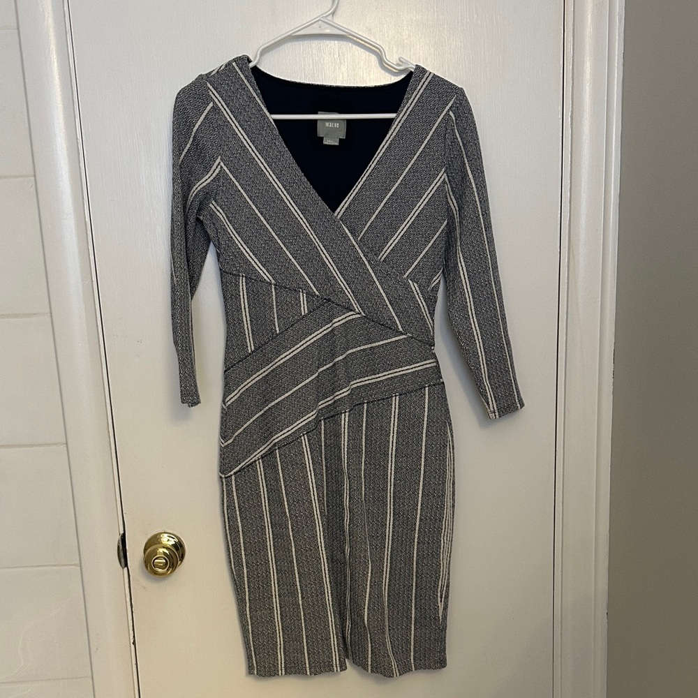 Maeve Black and White Striped Long Sleeve Dress